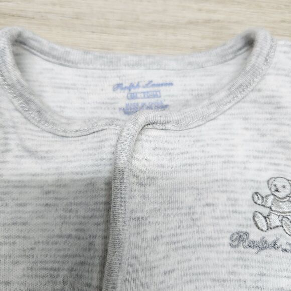 Ralph Lauren Baby Gray Pajamas Unisex Footed One Piece 6 Months Teddy Bear - Picture 4 of 6